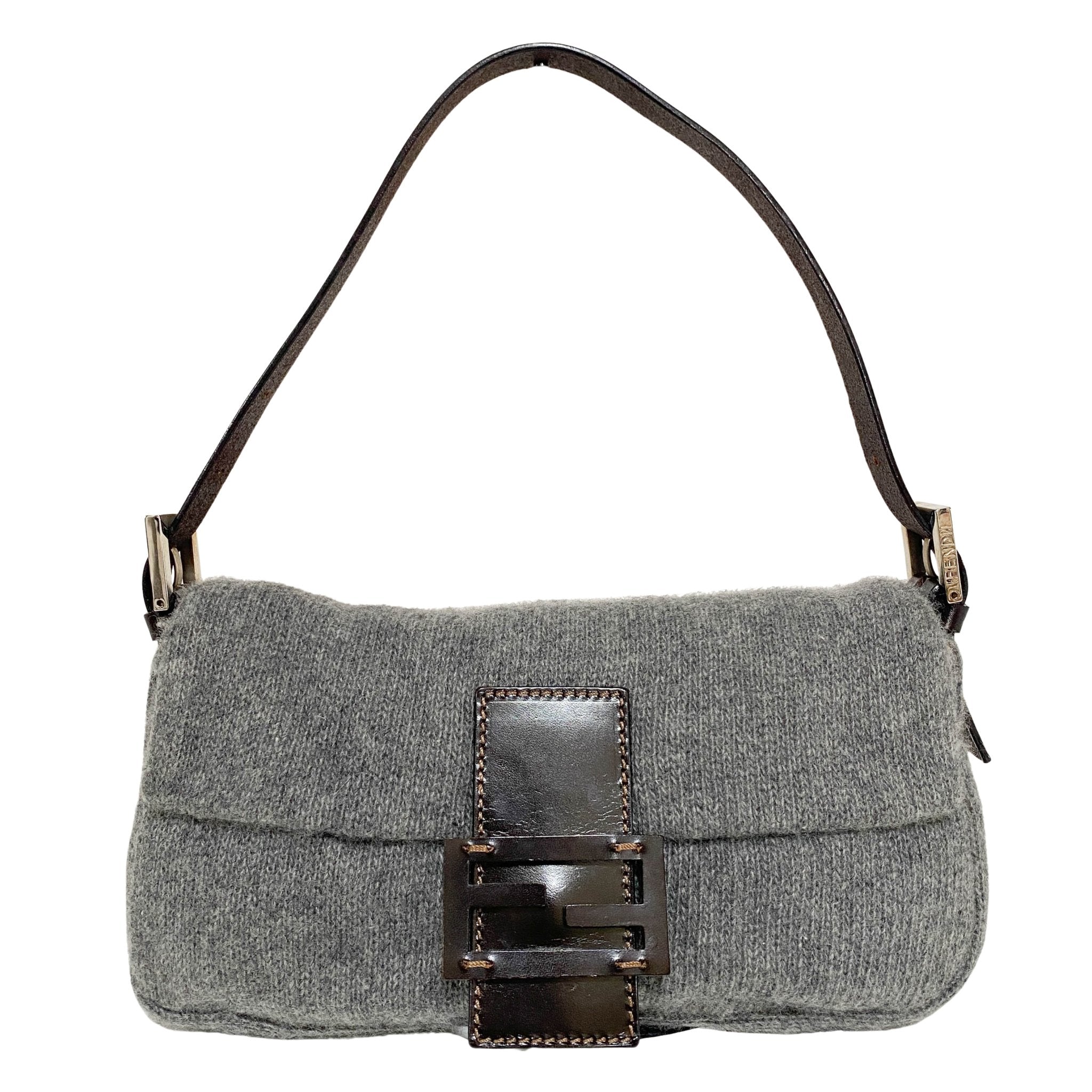 FENDI Baguette Knit Wool Grey Shoulder Bag HIVE PRELOVED