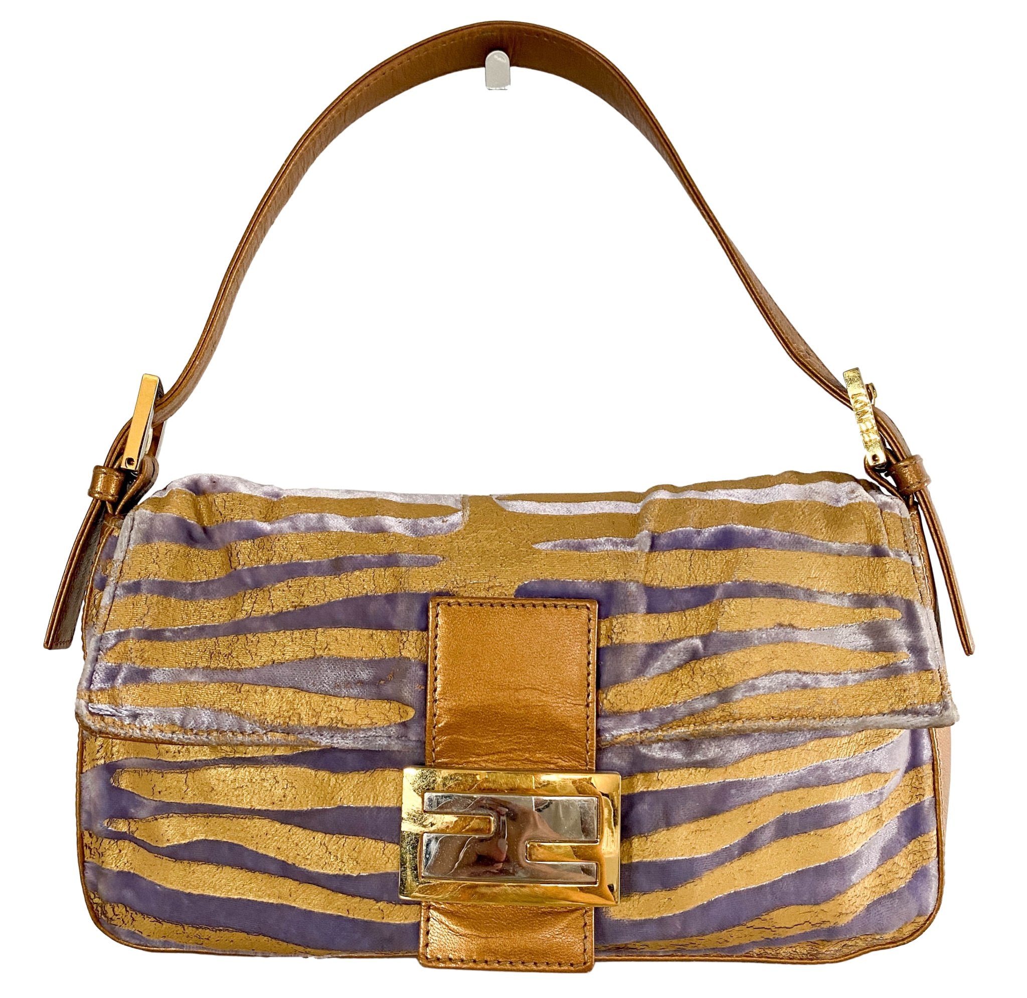 FENDI Baguette Tiger Gold Zebra Pattern Leather x Velvet Shoulder Bag HIVE PRELOVED