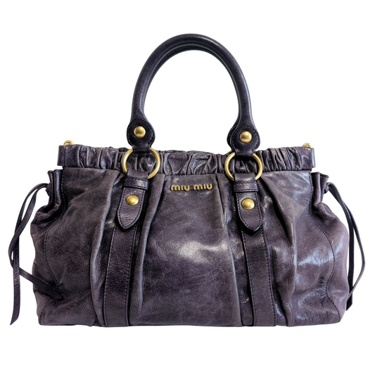 Vitello Bauletto Leather Handbag Purple