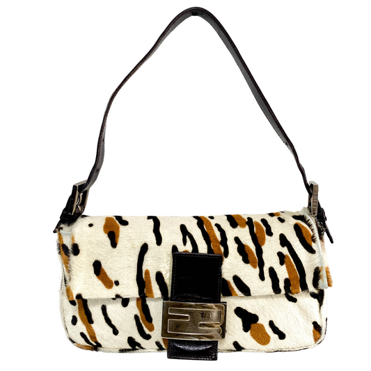 Baguette Leopard Print Pony Hair Shoulder Bag