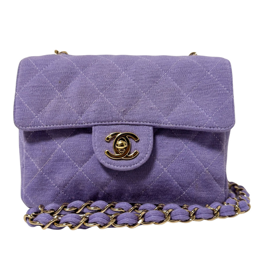 TImeless Classic Mini Single Flap Puple Cotton Shoulder Bag