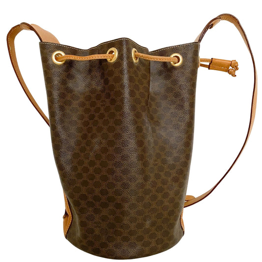 CELINE Macadam Shoulder Strap Bucket Bag, Coated Canvas in Brown, Sold by HIVE PRELOVED - Bucket bags, Shoulder Bags