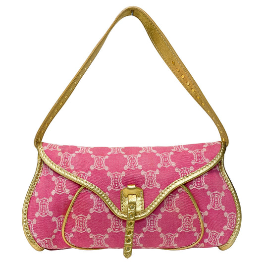 CELINE Paris Macadam Triomphe Denim Pink / Gold Shoulder Bag, in , Sold by HIVE PRELOVED - Shoulder Bags, ,