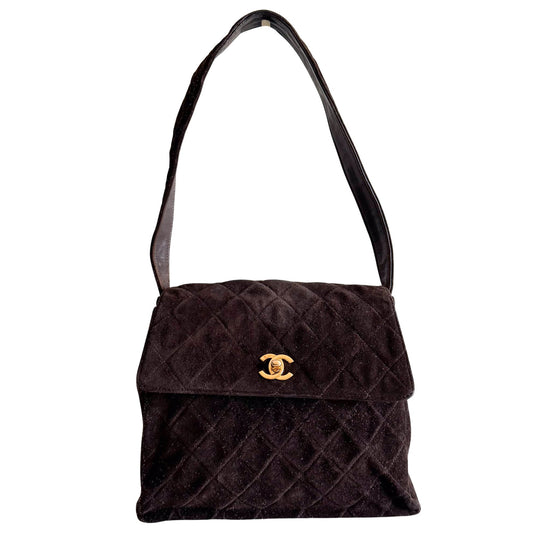 CHANEL Brown Quilted Suede CC Flap Shoulder Bag, in , Sold by HIVE PRELOVED - Shoulder Bags, ,