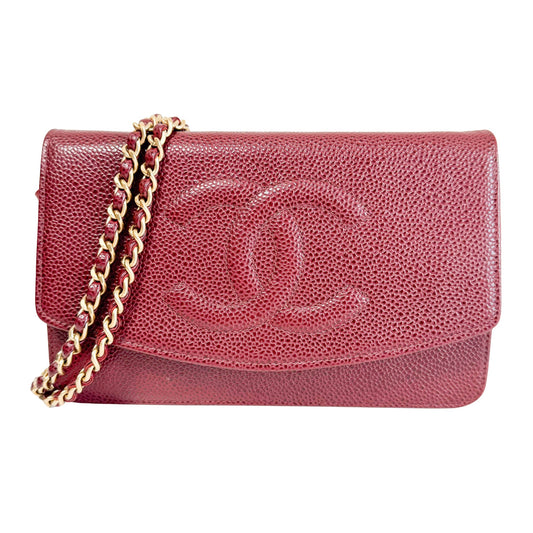 CHANEL Calf Skin Leather Burgundy Red Wallet On Chain (WOC), in , Sold by HIVE PRELOVED - Crossbody bags, ,