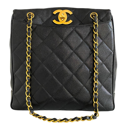 CHANEL Caviar Skin Double Chain CC Quilted Shoulder Tote, in , Sold by HIVE PRELOVED - Items on Sale, Shoulder Bags, Totes