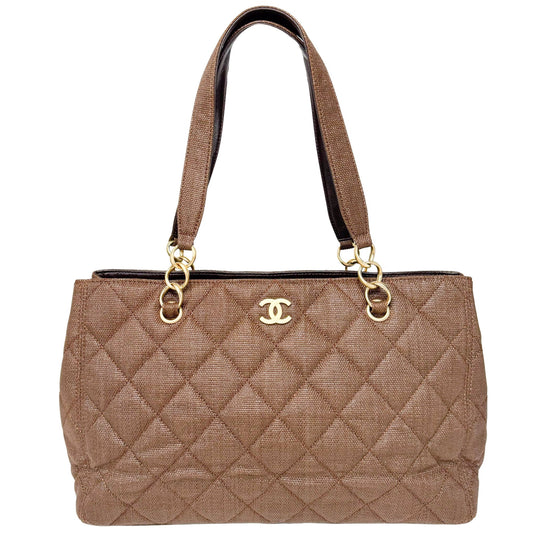 CHANEL CC Quilted Coated Raffia Brown Chain Tote Bag, in , Sold by HIVE PRELOVED - Totes, ,