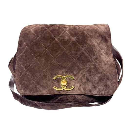 CHANEL CC Quilted Dark Brown Suede Large Satchel Crossbody Bag, in , Sold by HIVE PRELOVED - Crossbody bags, ,