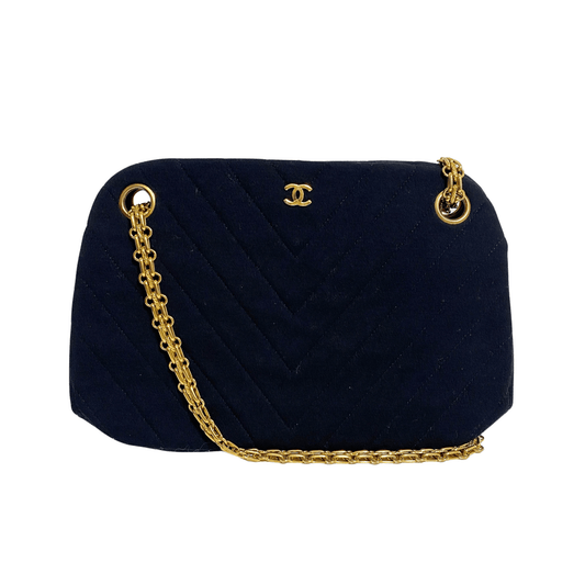 CHANEL Chevron Black Cotton Gold Bijou Chain Shoulder Bag, in , Sold by HIVE PRELOVED - Shoulder Bags, ,