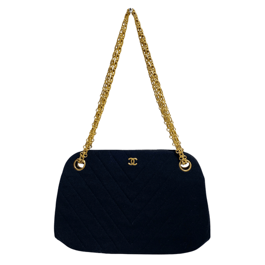 CHANEL Chevron Black Cotton Gold Bijou Chain Shoulder Bag, in , Sold by HIVE PRELOVED - Shoulder Bags, ,