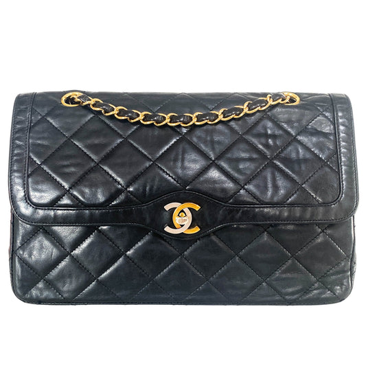 CHANEL Classic Double Flap Lambskin Double Chain Bag Paris Limited Lambskin Leather in Black, Sold by HIVE PRELOVED