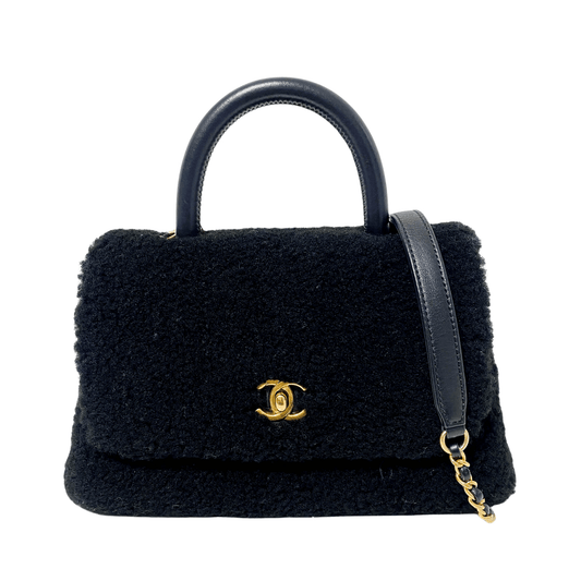 CHANEL Coco Handle 2016 - 2017 Black Shearling Top Handle Bag, in , Sold by HIVE PRELOVED - Handle Bags, ,