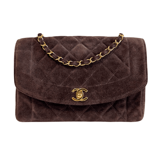 CHANEL Diana Brown Suede Quilted Single Flap Shoulder Bag, in , Sold by HIVE PRELOVED - Shoulder Bags, ,