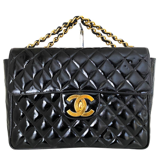 CHANEL Jumbo Classic Flap Large CC turnlock Patente Bag, Patent Leather in Black, Sold by HIVE PRELOVED - Shoulder Bags