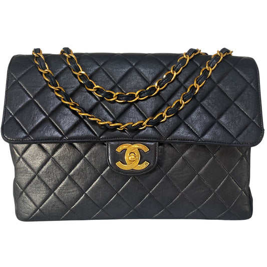 CHANEL Jumbo Lambskin Single Flap Double Chain Bag Black Gold Hardware, in , Sold by HIVE PRELOVED - Shoulder Bags, ,