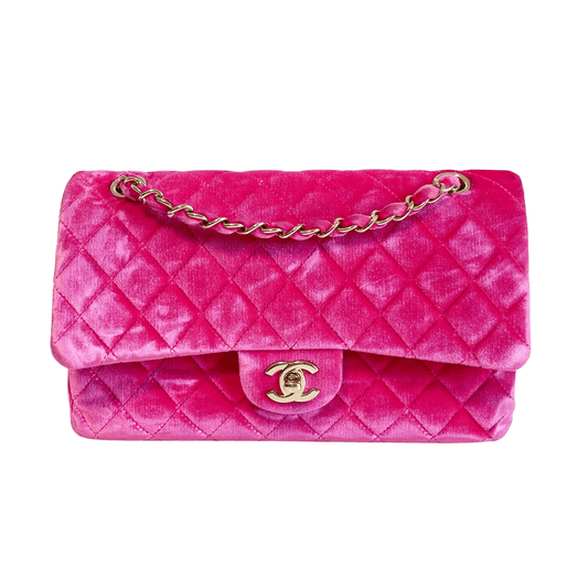 CHANEL Pink Velvet Timeless Classic Double Flap Chain Shoulder Bag, in , Sold by HIVE PRELOVED - Shoulder Bags, ,