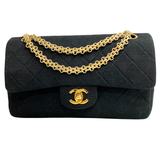 CHANEL Timeless Classic Cotton Double Flap Double Chain Bag Black Gold Hardware, in , Sold by HIVE PRELOVED - Shoulder Bags,