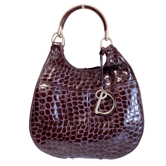 DIOR Dior 61 Purple Patent Embossed Handle Tote, in , Sold by HIVE PRELOVED - Handle Bags, Totes,