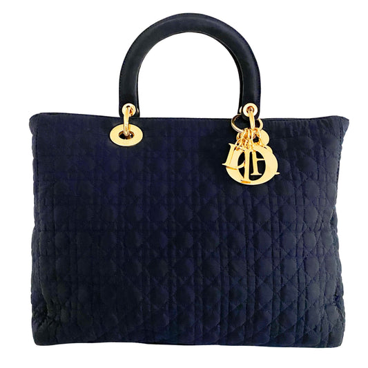 DIOR Lady Dior Cannage Cotton Canvas Medium, Cotton Canvas in Navy, Sold by HIVE PRELOVED - Handle Bags, ,