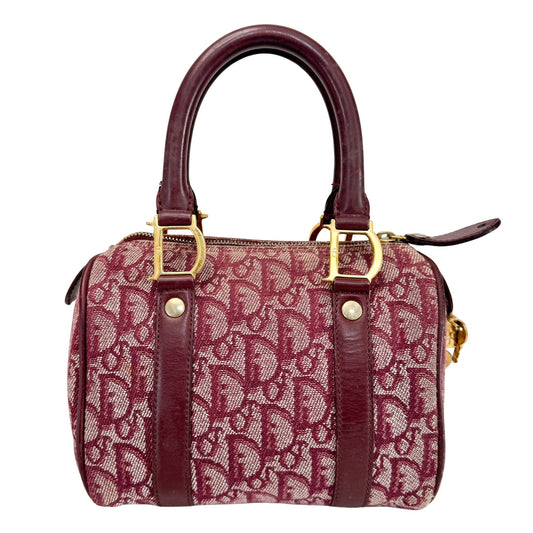 DIOR Mini Boston Bag Trotter Canvas Leather Wine Red Gold, in , Sold by HIVE PRELOVED - Handle Bags, Mini bags,