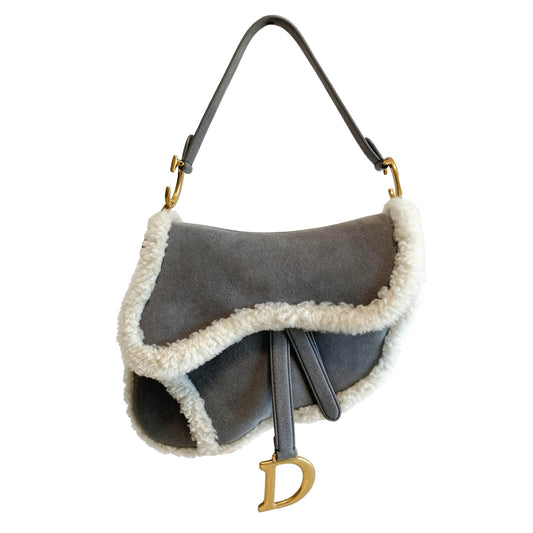 DIOR Saddle Shoulder Bag Shearling Grey White, in , Sold by HIVE PRELOVED - Shoulder Bags, ,