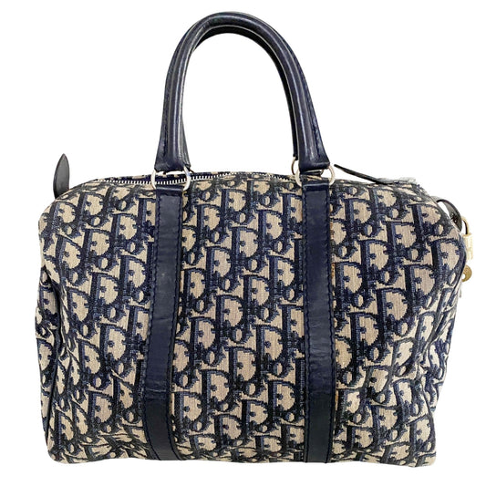 DIOR Trotter Mini Boston Bag, Cotton Canvas in Navy, Sold by HIVE PRELOVED - , ,