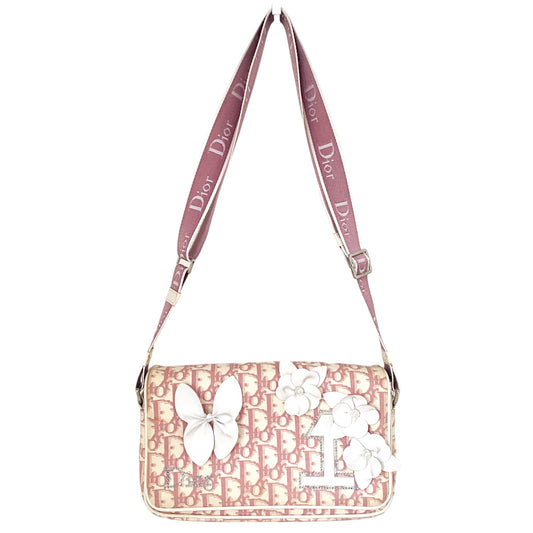 DIOR Trotter Pink Flower Shoulder Bag, Cotton Canvas in Pink, Sold by HIVE PRELOVED - Crossbody bags, Shoulder Bags,