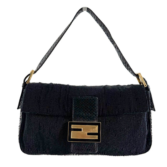 FENDI Baguette Beaded Black / Gold Hardware Shoulder Bag, in , Sold by HIVE PRELOVED - Shoulder Bags, ,