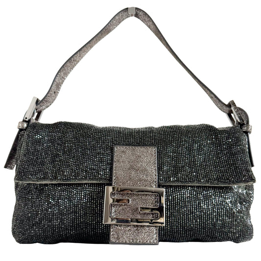 FENDI Baguette Beaded Metallic Silver / Chacoal Grey Shoulder Bag, in , Sold by HIVE PRELOVED - Shoulder Bags, ,