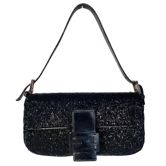 FENDI Baguette Black Beaded / Black Wooden Hardware Shoulder Bag, in , Sold by HIVE PRELOVED - Shoulder Bags, ,