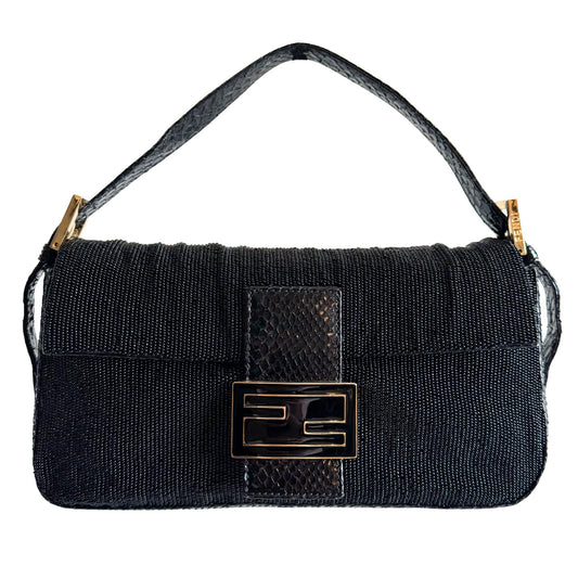 FENDI Baguette Black Beaded Shoulder Bag Black / Gold Hardware, in , Sold by HIVE PRELOVED - Shoulder Bags, ,