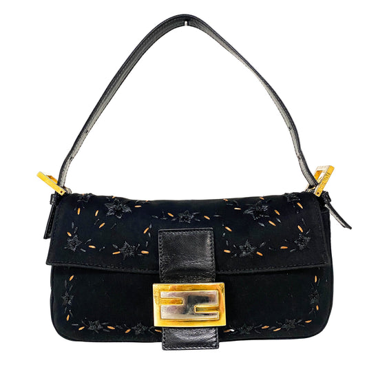 FENDI Baguette Black Flower Embroidered Shoulder Bag, in , Sold by HIVE PRELOVED - Shoulder Bags, ,