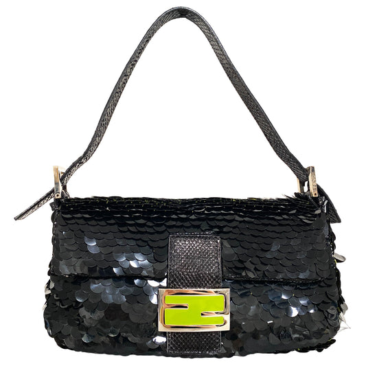 FENDI Baguette Black Sequin Lime Green Hardware, in , Sold by HIVE PRELOVED - Shoulder Bags, ,