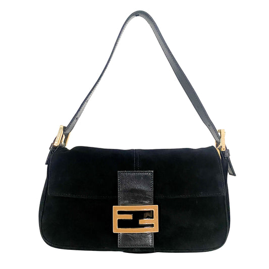 FENDI Baguette Black Suede Caramel Brown Plated Hardware, in , Sold by HIVE PRELOVED - Shoulder Bags, ,