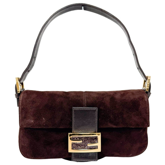 FENDI Baguette Brown Suede / Glitter Hardware Shoulder Bag, in , Sold by HIVE PRELOVED - Shoulder Bags, ,