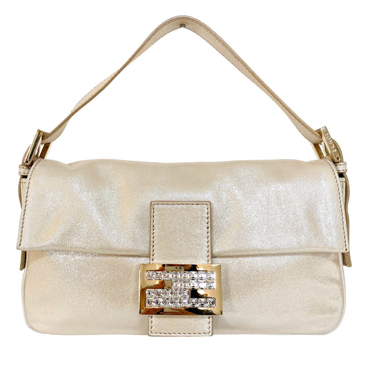 FENDI Baguette Champagne Gold Leather / Rhinestone Hardware, in , Sold by HIVE PRELOVED - Shoulder Bags, ,