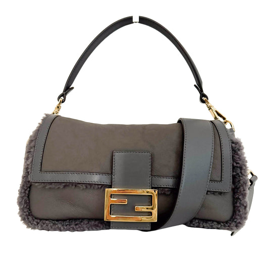 FENDI Baguette Charcoal Grey Lambskin / Wool Shoulder Bag, in , Sold by HIVE PRELOVED - Crossbody bags, Shoulder Bags,