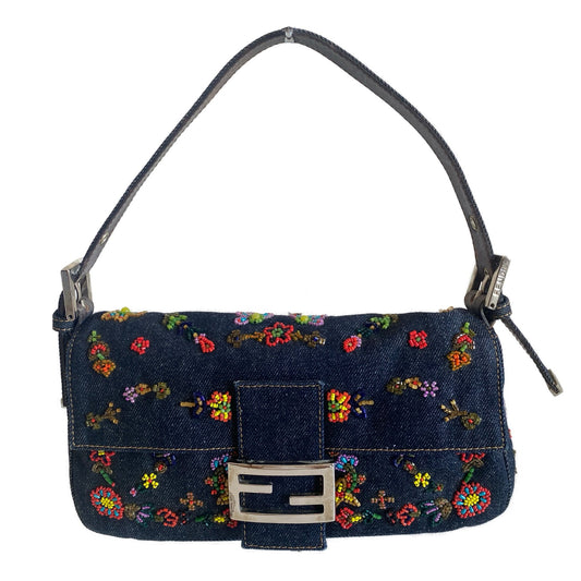 FENDI Baguette Denim Beaded Flower Shouder Bag, in , Sold by HIVE PRELOVED - Shoulder Bags, ,