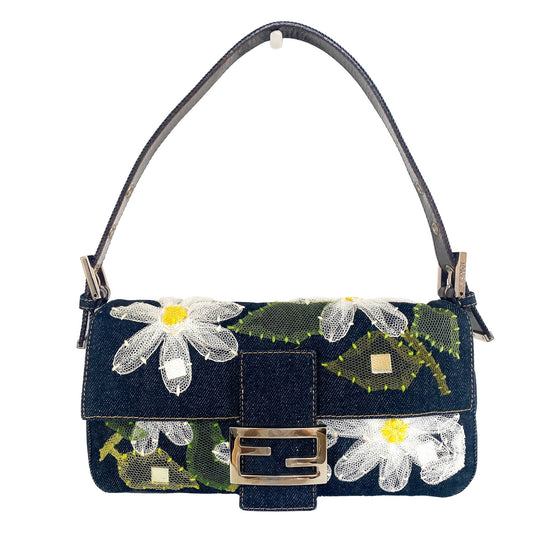 FENDI Baguette Denim Floral Embroidered, in , Sold by HIVE PRELOVED - Shoulder Bags, ,