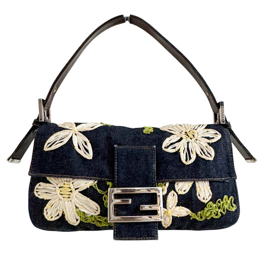 FENDI Baguette Denim / Flower Embroidery, in , Sold by HIVE PRELOVED - Shoulder Bags, ,