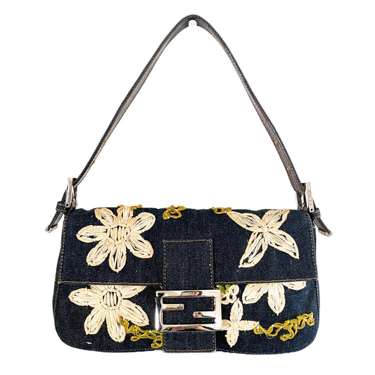 FENDI Baguette Denim×embroidery Shoulder bag, in , Sold by HIVE PRELOVED - Shoulder Bags, ,