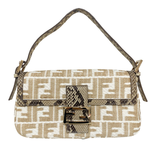 FENDI Baguette FF White Beige Raffia / Python Belt Shouler Bag, in , Sold by HIVE PRELOVED - Shoulder Bags, ,