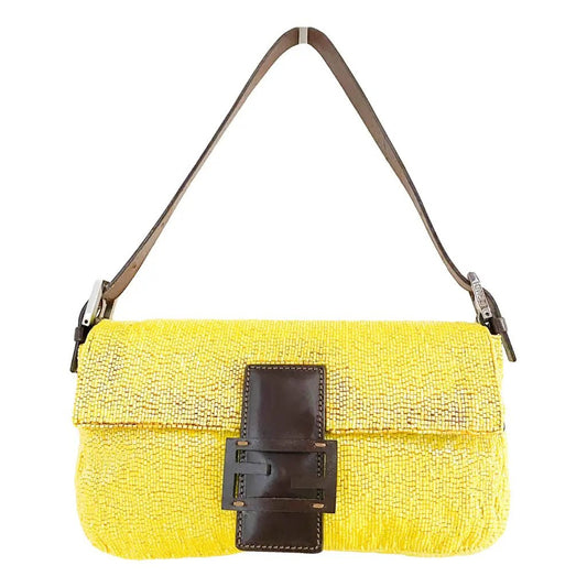 FENDI Baguette Glitter Handbag, Yellow in Beads, Sold by HIVE PRELOVED - , ,