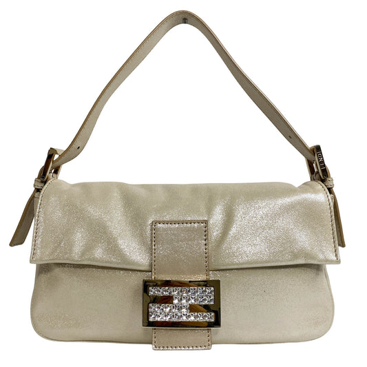 FENDI Baguette Ivory White Glitter Leather Rhinestone Hardware, in , Sold by HIVE PRELOVED - Shoulder Bags, ,