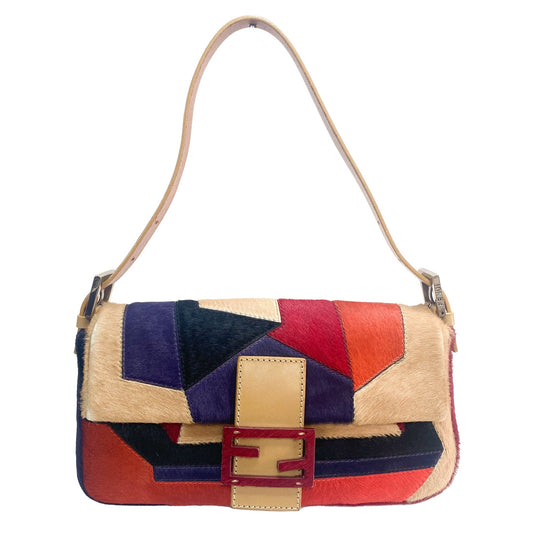 FENDI Baguette Leather / Calf Hair Abstract Pattern Multicolour Shoulder Bag, in , Sold by HIVE PRELOVED - Shoulder Bags, ,