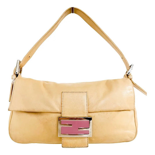 FENDI Baguette Leather Handbag, Neutral in Lambskin Leather, Sold by HIVE PRELOVED - , ,