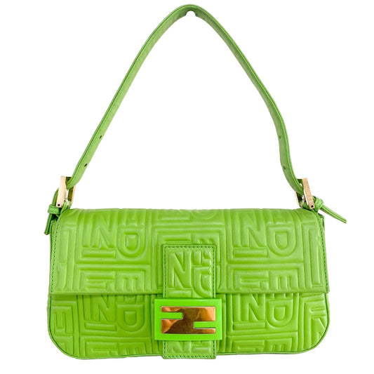 FENDI Baguette Lime Green Logo Embossed, in , Sold by HIVE PRELOVED - Shoulder Bags, ,