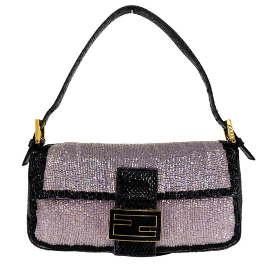 FENDI Baguette Purple / Black Trim Beaded Shoulder Bag, in , Sold by HIVE PRELOVED - Shoulder Bags, ,