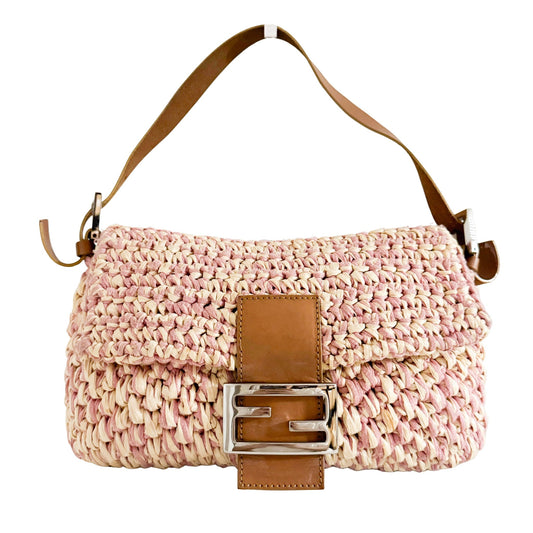 FENDI Baguette Raffia Pink / Beige Shoulder Bag, in , Sold by HIVE PRELOVED - Shoulder Bags, ,