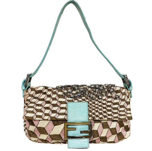 FENDI Baguette Rare Blue x Pink Woven Rhinestone Crystal and Beads Embroidery, in , Sold by HIVE PRELOVED - Shoulder Bags, ,